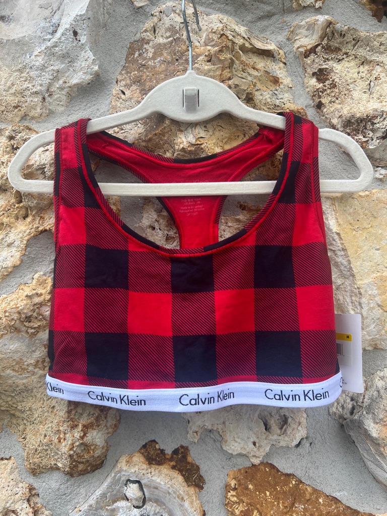 Calvin Klein Bra Unlined Red And Black Buffalo Bralette